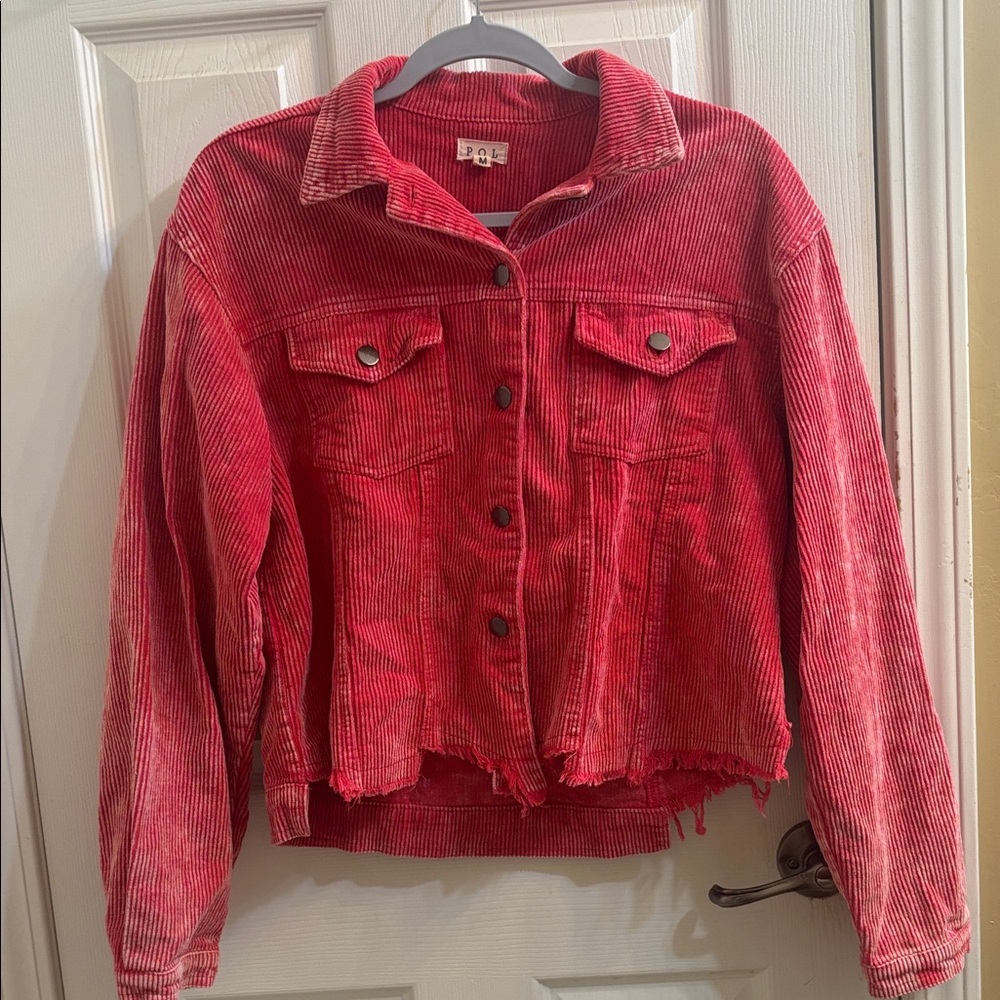 POL Red Button Down Trucker Corduroy Jacket